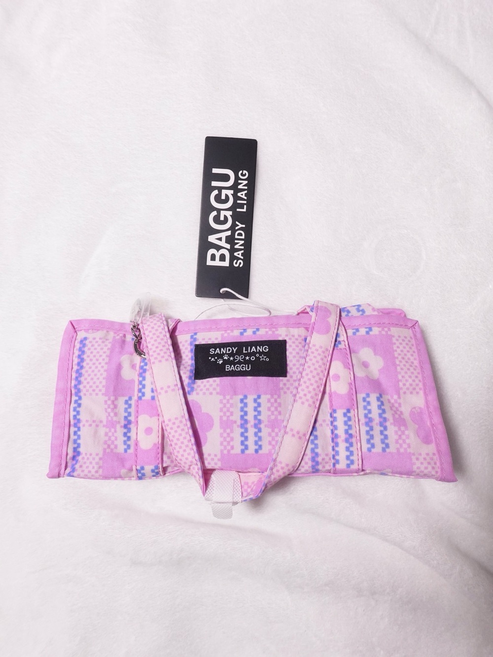 Baggu x Sandy Liang MINI NYLON MARKET BAG - MARKET PLAID PINK - NWT